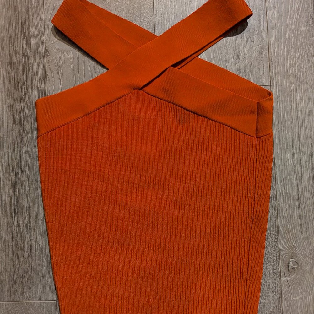 Babaton Orange Ribbed Cross-Strap Tank Top